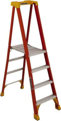 Louisville - 3 Steps, 4' High, Type IA Rating, Fiberglass Platform Ladder - 300 Lb Capacity, 24-7/8" Base Width - Industrial Tool & Supply