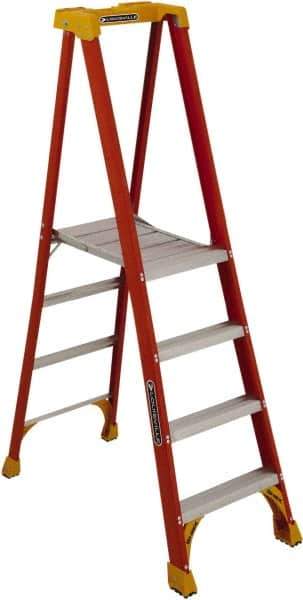 Louisville - 2 Steps, 3' High, Type IA Rating, Fiberglass Platform Ladder - 300 Lb Load Capacity, 23-1/8" Base Width - Industrial Tool & Supply