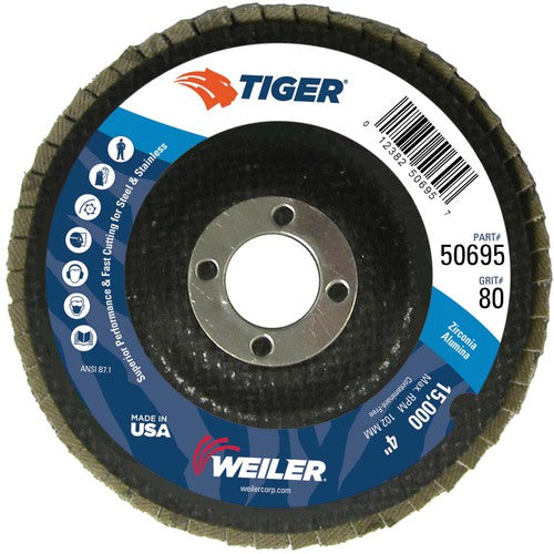 4″ Tiger Disc Abrasive Flap Disc, Flat, Phenolic Backing, 80Z, 5/8″ Arbor Hole - Industrial Tool & Supply