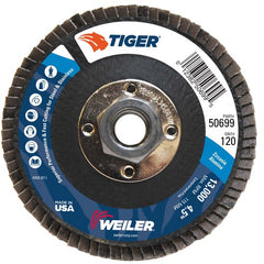 4-1/2″ Tiger Disc Abrasive Flap Disc, Flat, Phenolic Backing, 120Z, 5/8″-11 UNC Nut - Industrial Tool & Supply