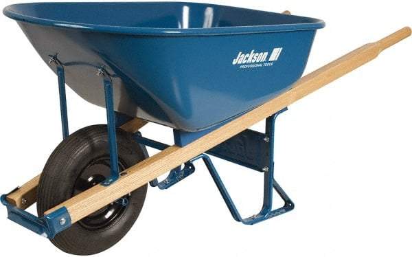 Jackson Professional Tools - 6 Cu Ft Capacity Wheelbarrow with 16" Pneumatic Wheel - Wood Handle, 58-3/4" Long x 25-1/2" Wide x 27" High, Blue - Industrial Tool & Supply