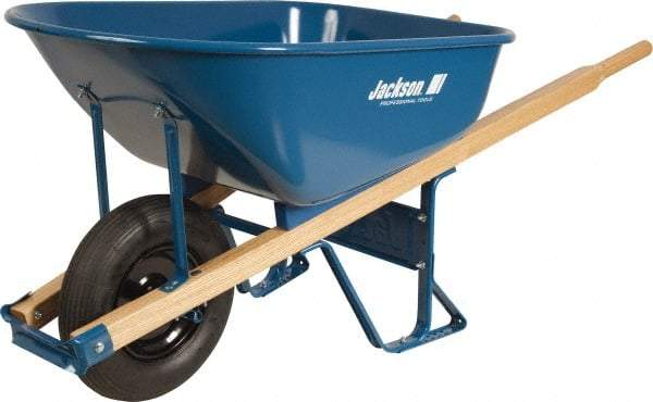 Jackson Professional Tools - 6 Cu Ft Capacity Wheelbarrow with 15" Flat Free Wheel - Wood Handle, 58-3/4" Long x 25-1/2" Wide x 27" High, Blue - Industrial Tool & Supply