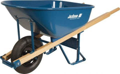 Jackson Professional Tools - 6 Cu Ft Capacity Wheelbarrow with 15" Flat Free Wheel - Wood Handle, 58-3/4" Long x 25-1/2" Wide x 27" High, Blue - Industrial Tool & Supply
