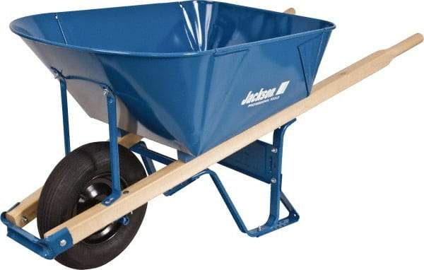 Jackson Professional Tools - 6 Cu Ft Capacity Wheelbarrow with 16" Pneumatic Wheel - Wood Handle, 58-1/2" Long x 26-3/4" Wide x 27" High, Blue - Industrial Tool & Supply