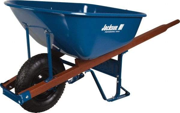 Jackson Professional Tools - 6 Cu Ft Capacity Wheelbarrow with 16" Pneumatic Wheel - Wood Handle, 58-3/4" Long x 25-1/2" Wide x 27" High, Blue - Industrial Tool & Supply