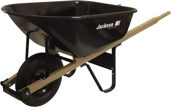True Temper - 6 Cu Ft Capacity Wheelbarrow with 16" Pneumatic Wheel - Wood Handle, 58-3/4" Long x 25-1/2" Wide x 27" High, Black - Industrial Tool & Supply