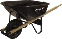True Temper - 6 Cu Ft Capacity Wheelbarrow with 16" Pneumatic Wheel - Wood Handle, 58-3/4" Long x 25-1/2" Wide x 27" High, Black - Industrial Tool & Supply