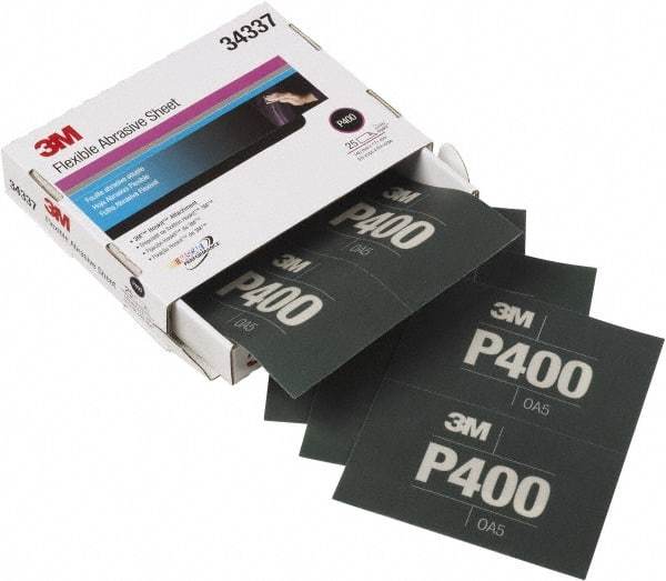 3M - 400 Grit, Aluminum Oxide TriangleSanding Sheet - 6-13/16" Long x 5-1/2" Wide, Extra Fine Grade, Weighted Paper Backing - Industrial Tool & Supply