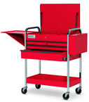 4 Drawer Red Service Cart with Lid; Rack & Tray - Industrial Tool & Supply