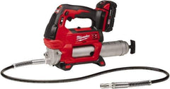 Milwaukee Tool - 10,000 Max psi, Flexible Battery-Operated Grease Gun - 14 oz Capacity, 31 Strokes per oz, Includes Grease Gun, Gauge Hose Assembly, Coupler, 18 V Rechargeable Battery, 30-Minute Charger, Carrying Case & Carrying Strip - Industrial Tool & Supply