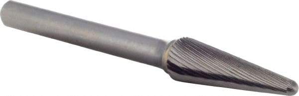 M.A. Ford - 3/8" Cut Diam, 1/4" Shank Diam, Taper Head Double Cut Burr - Carbide, Radius End, 1-1/8" LOC, 3-3/16" OAL - Industrial Tool & Supply