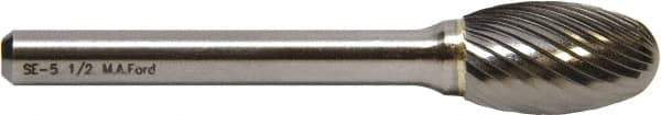M.A. Ford - 5/8" Cut Diam, 1/4" Shank Diam, Oval Head Double Cut Burr - Carbide, Radius End, 1" LOC, 3" OAL - Industrial Tool & Supply