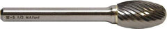 M.A. Ford - 1/4" Cut Diam, 1/4" Shank Diam, Oval Head Double Cut Burr - Carbide, Radius End, 3/8" LOC, 6-3/8" OAL - Industrial Tool & Supply