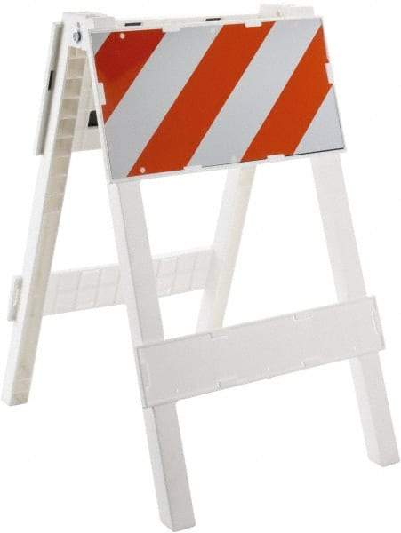 PRO-SAFE - 24 Inch Wide x 45-1/2 Inch High, Reflective, Plastic Type I Barricade - 14 Lbs., 12 Inch High x 24 Inch Wide Top Panel, White and Orange - Industrial Tool & Supply