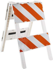 PRO-SAFE - 24 Inch Wide x 45-1/2 Inch High, Reflective, Plastic Type II Barricade - 14 Lbs., 12 Inch High x 24 Inch Wide Top Panel, White and Orange - Industrial Tool & Supply