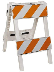PRO-SAFE - 24 Inch Wide x 45-1/2 Inch High, Reflective, Plastic Type II Barricade - 14 Lbs., 8 Inch High x 24 Inch Wide Top Panel, White and Orange - Industrial Tool & Supply
