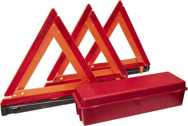 PRO-SAFE - 4 Piece, Highway Triangle Safety Kit - 3 Reflective Triangles, Case - Industrial Tool & Supply