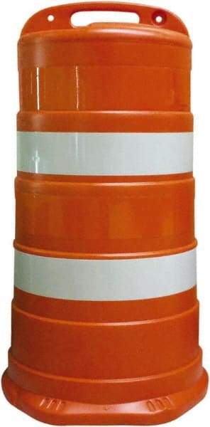 PRO-SAFE - 41.27" High x 23" Wide Reflective Round Barrel - Plastic, 12.4 Lbs, White/Orange - Industrial Tool & Supply