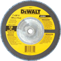 DeWALT - 60 Grit, 7" Disc Diam, 5/8-11 Center Hole, Type 27 Zirconia Alumina Flap Disc - 8,700 Max RPM, Fiberglass Backing, Arbor Attaching System, Coated - Industrial Tool & Supply