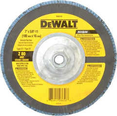 DeWALT - 80 Grit, 7" Disc Diam, 5/8-11 Center Hole, Type 27 Zirconia Alumina Flap Disc - 8,700 Max RPM, Fiberglass Backing, Arbor Attaching System, Coated - Industrial Tool & Supply