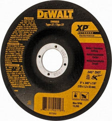 DeWALT - 60 Grit, 5" Wheel Diam, 7/8" Arbor Hole, Type 27 Depressed Center Wheel - Zirconia Alumina, T Hardness, 12,200 Max RPM, Compatible with Angle Grinder - Industrial Tool & Supply