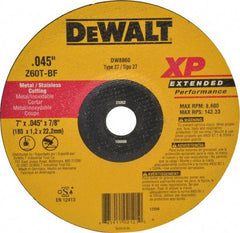 DeWALT - 60 Grit, 7" Wheel Diam, 7/8" Arbor Hole, Type 27 Depressed Center Wheel - Zirconia Alumina, T Hardness, 8,700 Max RPM, Compatible with Angle Grinder - Industrial Tool & Supply