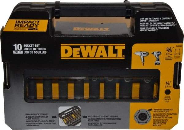 DeWALT - 10 Piece 3/8" Drive Thin Wall Deep Impact Socket Set - 6 Points, 5/16 to 3/4", Inch Measurement Standard - Industrial Tool & Supply