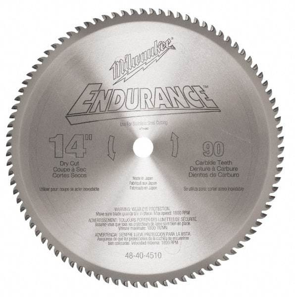 Milwaukee Tool - 14" Diam, 1" Arbor Hole Diam, 90 Tooth Wet & Dry Cut Saw Blade - Carbide-Tipped, Burr-Free, Clean, Smooth Action, Standard Round Arbor - Industrial Tool & Supply