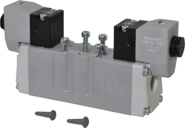 Parker - Double Solenoid, 2 Position, Aluminum Solenoid Valve - Normally Open Through Ports 1 & 2, Nitrile Seal - Industrial Tool & Supply