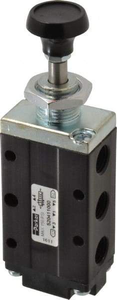 Parker - 0.83 CV Rate, 1/4" NPT Inlet Direct Air 4 Mechanical Spool Valve - 4 Way, 2 Position, 150 Max psi, Button Spring Return - Industrial Tool & Supply
