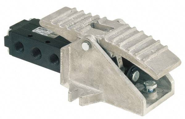 Parker - 0.83 CV Rate, 1/4" NPT Inlet Direct Air 2 Mechanical Spool Valve - 4 Way, 2 Position, 150 Max psi, Treadle Manual Return - Industrial Tool & Supply