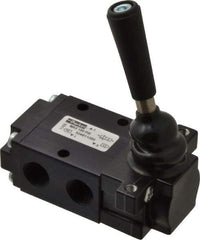 Parker - 0.83 CV Rate, 1/4" NPT Inlet Direct Air 4 Mechanical Spool Valve - 3 Way, 2 Position NC, 150 Max psi, Lever Spring Return - Industrial Tool & Supply