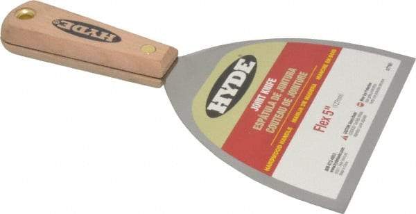 Hyde Tools - 5" Wide Steel Putty Knife - Flexible, Hardwood Handle, 8-1/4" OAL - Industrial Tool & Supply