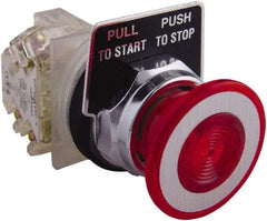 Square D - 1.18 Inch Mount Hole, Extended Mushroom Head, Pushbutton Switch Only - Round, Red Pushbutton, Nonilluminated, Shock and Vibration Resistant - Industrial Tool & Supply