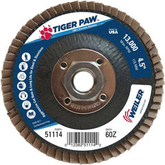 4 1/2″ × 5/8″-11-60 Grit - T27 Tiger Paw Zirc Flap Disc Phenolic Back - Industrial Tool & Supply