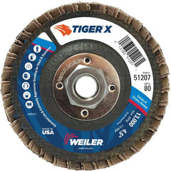 4 1/2″ Diameter - Tiger X Flap Disc, Angled, Phenolic Backing, 80Z, 5/8″ Diameter - 11 UNC Nut - Industrial Tool & Supply