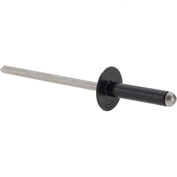 Made in USA - Large Flange Head Aluminum Open End Blind Rivet - Stainless Steel Mandrel, 1/32" to 11/64" Grip, 3/8" Head Diam, 1-1/8" Max Hole Diam, 0.563" Length Under Head, - Industrial Tool & Supply
