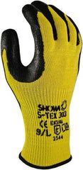 SHOWA - Size XL (10), ANSI Cut Lvl 5, Natural Rubber Latex Coated Kevlar Cut Resistant Gloves - 10" Long, Palm & Fingertips Coated, High Strength Fiber/Stainless Steel Lining, Knit Wrist, Yellow/Black, Paired - Industrial Tool & Supply