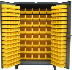 Strong Hold - 126 Bin Storage Cabinet - Steel, 36" Wide x 24" Deep x 78" High, Dark Gray - Industrial Tool & Supply