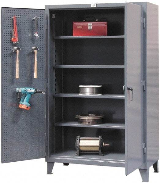 Strong Hold - 4 Shelf Pegboard Storage Cabinet - Steel, 72" Wide x 24" Deep x 78" High, Dark Gray - Industrial Tool & Supply