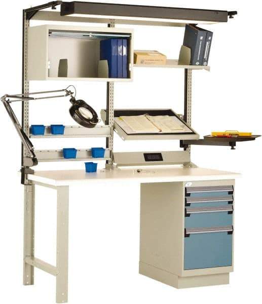 Rousseau Metal - 4 Drawer, 2 Shelf Workstation - 775 Lb Capacity, Dissipative Top, Everest Blue, 60" Wide x 80" High x 30" Long - Industrial Tool & Supply