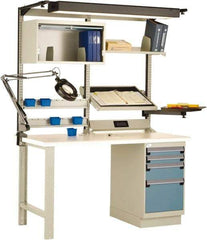 Rousseau Metal - 4 Drawer, 2 Shelf Workstation - 775 Lb Capacity, Dissipative Top, Everest Blue, 60" Wide x 80" High x 30" Long - Industrial Tool & Supply