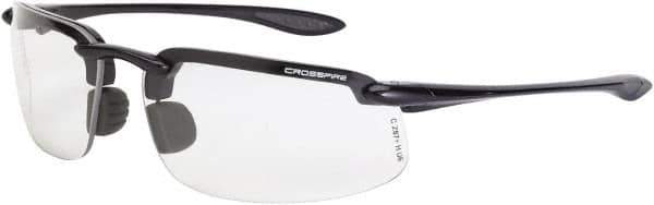 CrossFire - Clear Lenses, Frameless Safety Glasses - Scratch Resistant, Black Polycarbonate Frame, Size Universal, Wrap Around - Industrial Tool & Supply