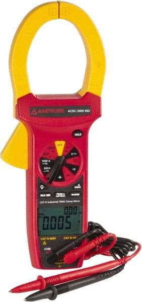 Amprobe - ACDC-3400 IND, CAT IV, CAT III, Digital True RMS Clamp Meter with 2.2441" Clamp On Jaws - 750 VAC, 1000 VDC, 1000 AC/DC Amps, Measures Voltage, Capacitance, Current, Frequency, Resistance - Industrial Tool & Supply