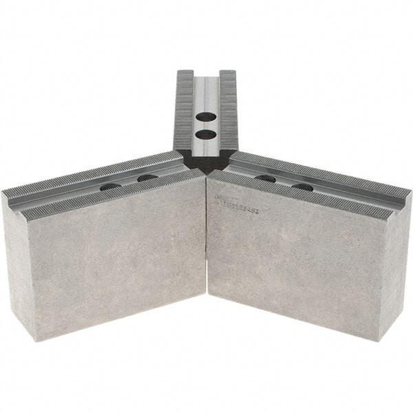 Abbott Workholding Products - 12" & Up Chuck Capacity, 1.5mm x 60° Serrated Attachment, Square Soft Lathe Chuck Jaw - 3 Jaws, Steel, 1.1811" Btw Mount Hole Ctrs, 5-1/2" Long x 2" Wide x 4" High, 0.8268" Groove, 0.6299" & 16mm Fastener - Industrial Tool & Supply