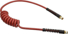 PRO-SOURCE - 1/4" ID, 1/4 Thread, 5' Long, Red Polyurethane Coiled & Self Storing Hose - 220 Max psi, Male Swivel x Male Swivel - Industrial Tool & Supply