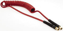 PRO-SOURCE - 1/4" ID, 1/4 Thread, 10' Long, Red Polyurethane Coiled & Self Storing Hose - 220 Max psi, Male Swivel x Male Swivel - Industrial Tool & Supply