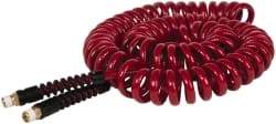 PRO-SOURCE - 1/4" ID, 1/4 Thread, 25' Long, Red Polyurethane Coiled & Self Storing Hose - 220 Max psi, Male Swivel x Male Swivel - Industrial Tool & Supply