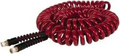 PRO-SOURCE - 1/4" ID, 1/4 Thread, 25' Long, Red Polyurethane Coiled & Self Storing Hose - 220 Max psi, Male Swivel x Male Swivel - Industrial Tool & Supply