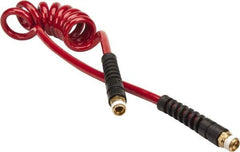 PRO-SOURCE - 5/16" ID, 3/8 Thread, 5' Long, Red Polyurethane Coiled & Self Storing Hose - 185 Max psi, Male Swivel x Male Swivel - Industrial Tool & Supply
